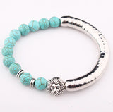 Stone Round Beads Silver Bangle Bracelet Women Jewelry Gift