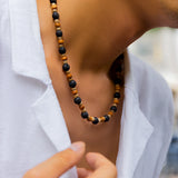 Stone and Wood Beaded Short Choker Necklace for Men