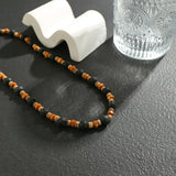 Stone and Wood Beaded Short Choker Necklace for Men