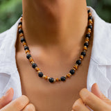 Stone and Wood Beaded Short Choker Necklace for Men