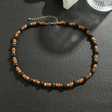 Stone and Wood Beaded Short Choker Necklace for Men