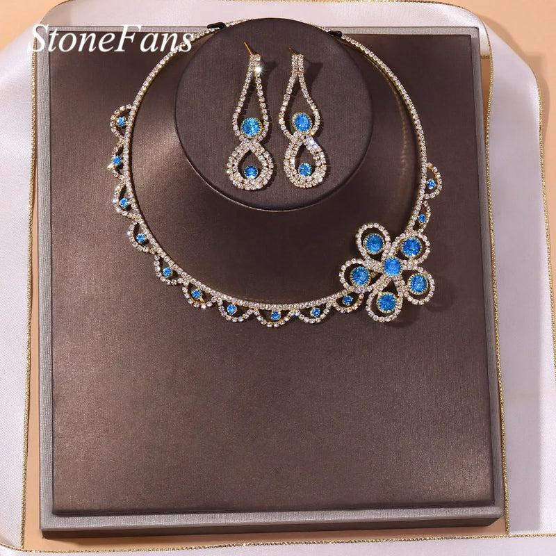 StoneFans Flower Statement Necklace Women Maxi Choker Jewelry