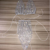 StoneFans Bling Sequins Crystal Bikini Set Push-Up Bra and Thong