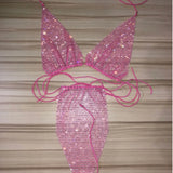 StoneFans Bling Sequins Crystal Bikini Set Push-Up Bra and Thong