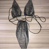 StoneFans Bling Sequins Crystal Bikini Set Push-Up Bra and Thong