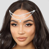 Boho Rhinestone Wedding Pendant Head Chain Jewelry for Women