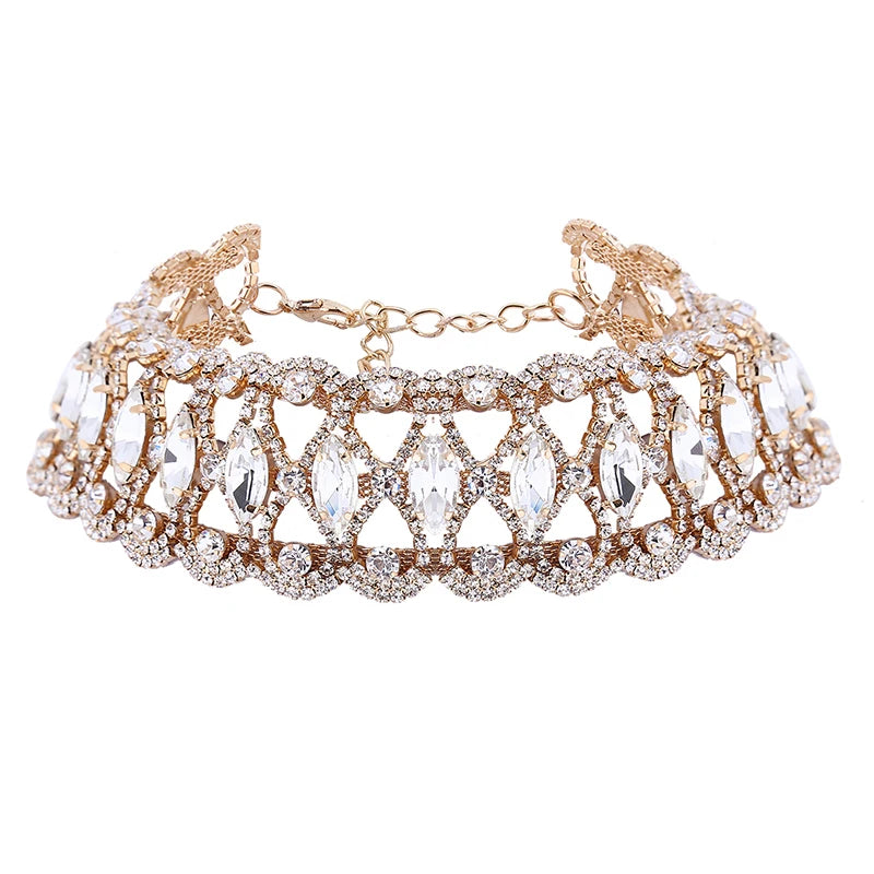 StoneFans Rhinestone Choker Necklace Flower Charm Crystal Necklaces For Women