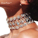 StoneFans Rhinestone Choker Necklace Flower Charm Crystal Necklaces For Women