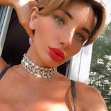 StoneFans Large Rhinestone Choker Necklace for Women Wedding Crystal Statement