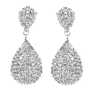 StoneFans Clip On Rhinestone Teardrop Earrings for Women