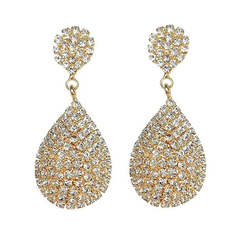 StoneFans Clip On Rhinestone Teardrop Earrings for Women