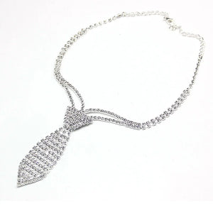 StoneFans Rhinestone Tie Wedding Necklace