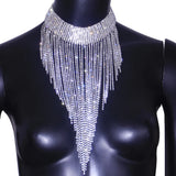 StoneFans Crystal Tassel Choker Necklace Women Elegant Jewelry