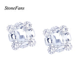 StoneFans Square Clip Earrings Clear Crystal Rhinestone Clip on Earrings