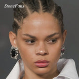 StoneFans Square Clip Earrings Clear Crystal Rhinestone Clip on Earrings