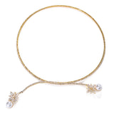 StoneFans Rhinestone Collar Necklace Pearl Chain Women Party Choker Jewelry