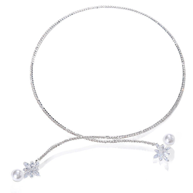 StoneFans Rhinestone Collar Necklace Pearl Chain Women Party Choker Jewelry