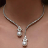 StoneFans Rhinestone Collar Necklace Pearl Chain Women Party Choker Jewelry