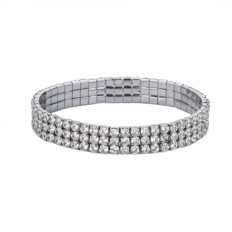 Stonefans 3 Rows Rhinestone Ankle Chains for Women Stretchy Anklet Bracelet