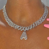 Stonefans Cuban Letter Necklace Baguette Hip Hop Pendant Stainless Jewelry