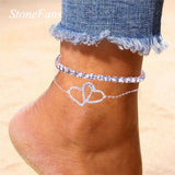 Stonefans 2Pcs Double Love Heart Rhinestone Anklet Set for Women