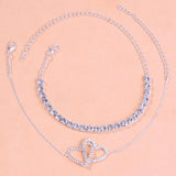 Stonefans 2Pcs Double Love Heart Rhinestone Anklet Set for Women