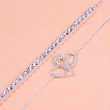Stonefans 2Pcs Double Love Heart Rhinestone Anklet Set for Women