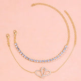 Stonefans 2Pcs Double Love Heart Rhinestone Anklet Set for Women