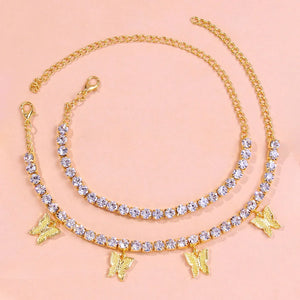 Stonefans 2Pcs Rhinestone Butterfly Anklets Holiday Pendant Ankle Bracelet