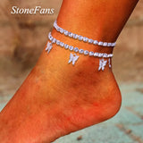 Stonefans 2Pcs Rhinestone Butterfly Anklets Holiday Pendant Ankle Bracelet