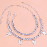 Stonefans 2Pcs Rhinestone Butterfly Anklets Holiday Pendant Ankle Bracelet