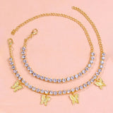 Stonefans 2Pcs Rhinestone Butterfly Anklets Holiday Pendant Ankle Bracelet