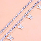 Stonefans 2Pcs Rhinestone Butterfly Anklets Holiday Pendant Ankle Bracelet