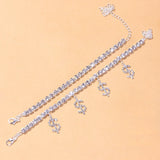 Stonefans Rhinestone Dollar Anklets 2Pcs/Set Boho Summer Foot Chain Bracelet