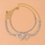 Stonefans Double Heart Anklet Crystal Bracelet Women Beach Rhinestone Anklet