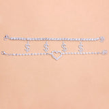 Stonefans Money and Heart Rhinestone Anklet Set - Beach Foot Chain Jewelry