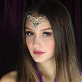 AB Rhinestone V Shape Forehead Chain Headband Hair Jewelry for Women
