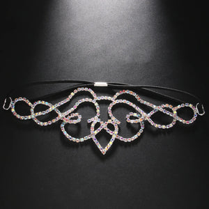 AB Rhinestone V Shape Forehead Chain Headband Hair Jewelry for Women