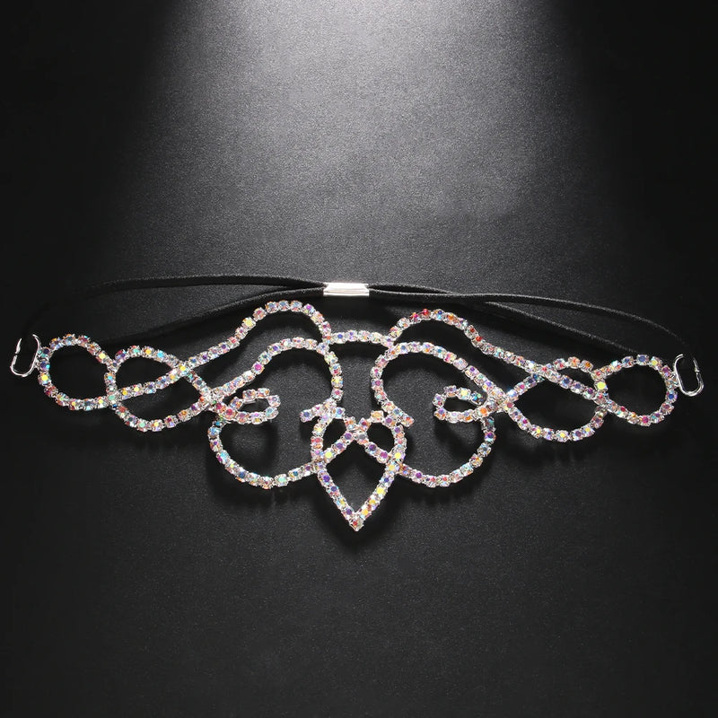 AB Rhinestone V Shape Forehead Chain Headband Hair Jewelry for Women