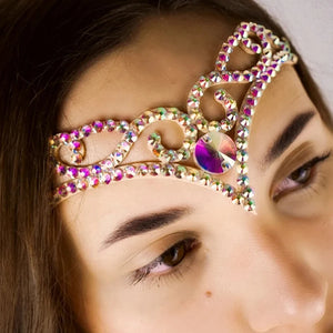 AB Rhinestone V Shape Forehead Chain Headband Hair Jewelry for Women