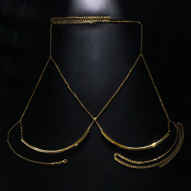 Stonefans Beach Metal Chain Chest Bracket Bra Clothing for Women