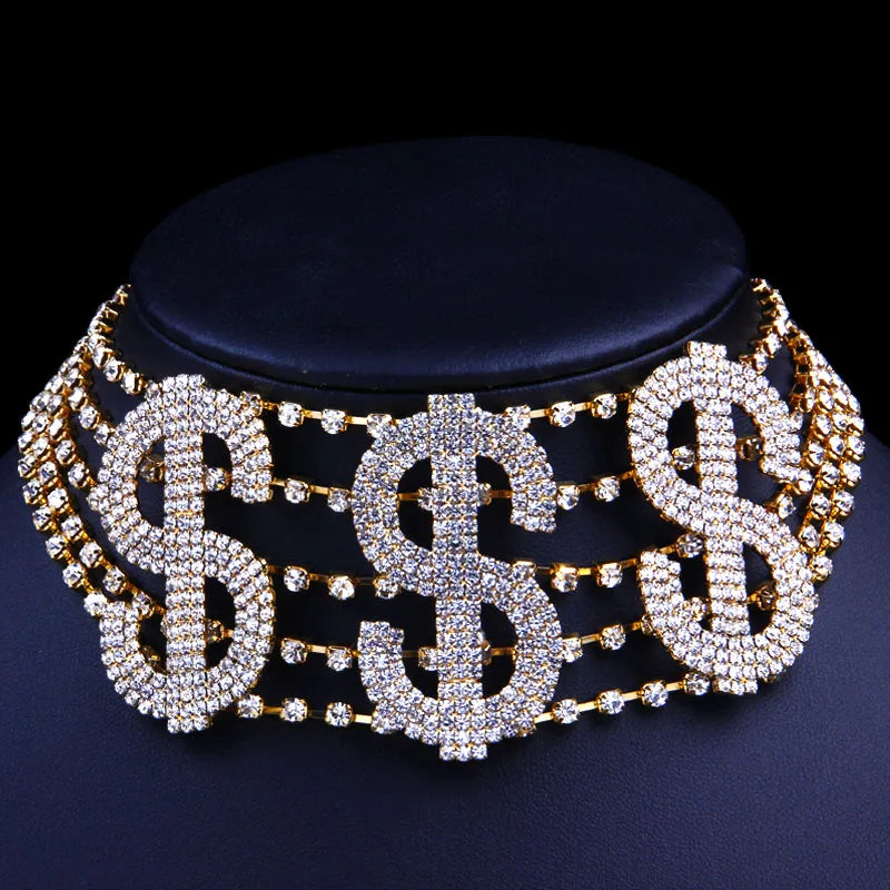 Stonefans Dollar Rhinestone Necklace Choker Crystal Collar Party Jewelry