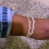 Stonefans Double Layer Wave Anklet Bracelet for Women