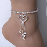 Stonefans Rhinestone Heart Anklet Bracelet Tassel Star Pendant Foot Chain