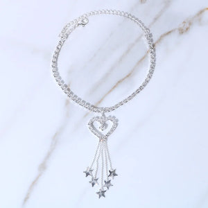 Stonefans Rhinestone Heart Anklet Bracelet Tassel Star Pendant Foot Chain
