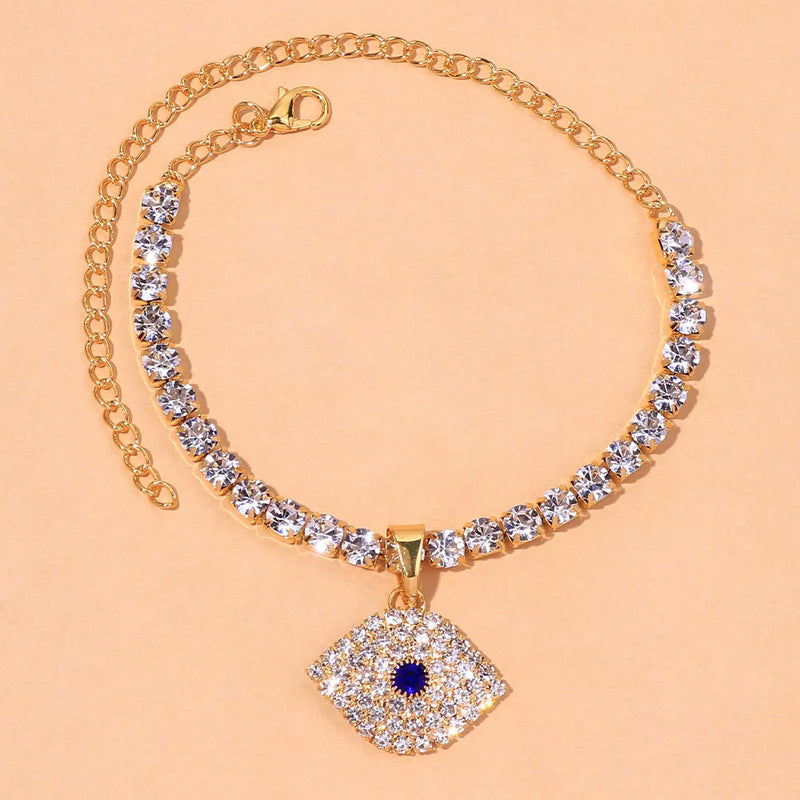 Stonefans Evil Eye Rhinestone Anklet for Women Beach Crystal Barefoot Anklet