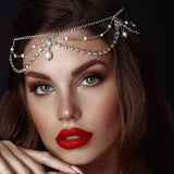 Stonefans Bohemian Rhinestone Pendant Pearls Forehead for Women Bridal