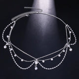 Stonefans Bohemian Rhinestone Pendant Pearls Forehead for Women Bridal