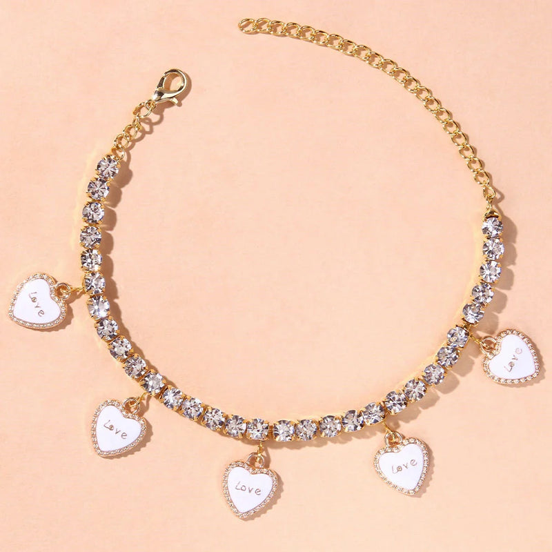 Stonefans Rhinestone Heart Anklet for Women Beach Accessories