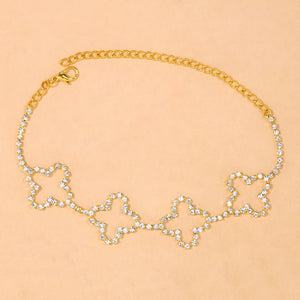 Boho Flower Rhinestone Anklet Bracelet Hollow Out Crystal Foot Chain Jewelry
